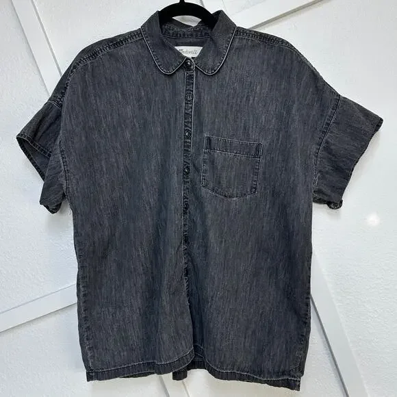 Madewell Denim Short Sleeve Button Up Shirt Cotton Collared Pocket Top Sz: M - Picture 1 of 6